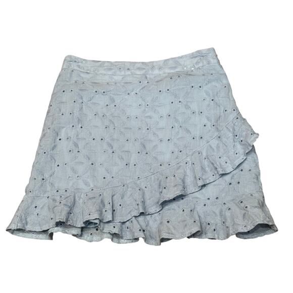 Altar’d State soft Blue Small Eyelet Ruffled Mini Skirt lined Aline 100% Cotton - Picture 1 of 7